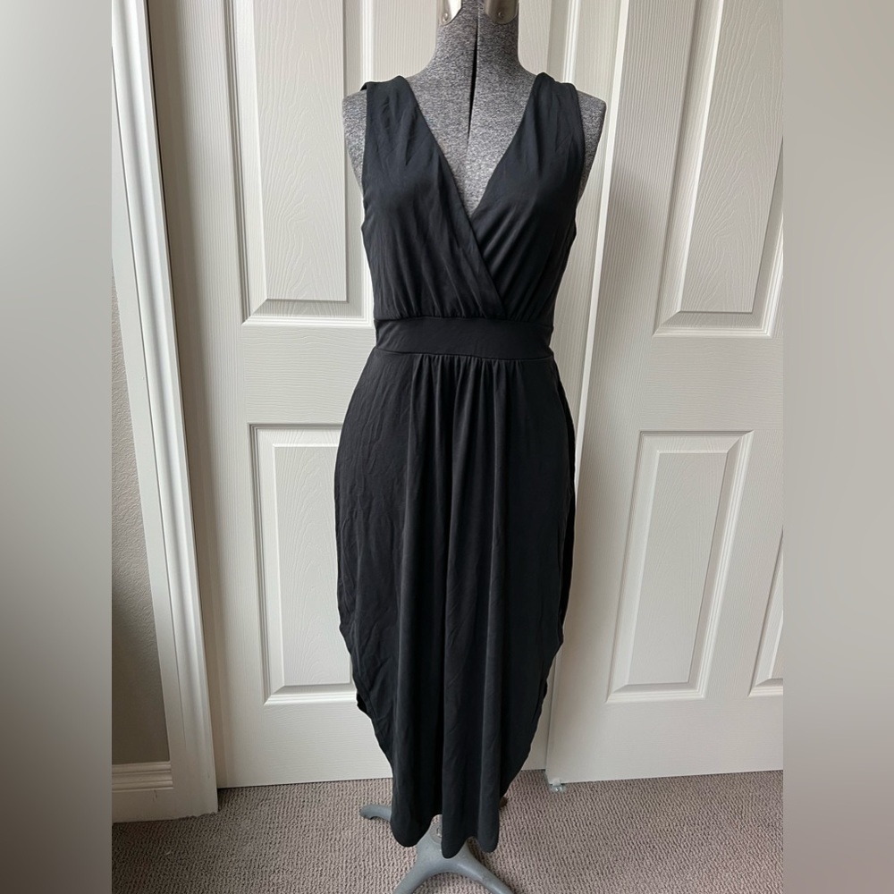 Black Tape Dress Womens PM Solid Charcoal Gray Sleeveless Dual V Neck
